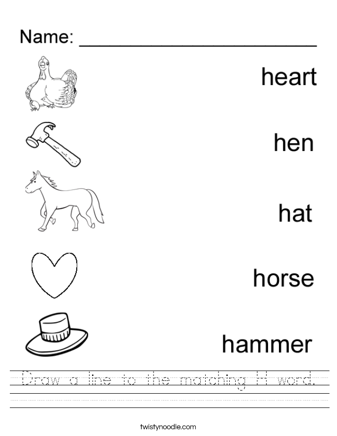 Draw a line to the matching H word. Worksheet