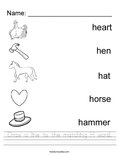 Draw a line to the matching H word. Worksheet