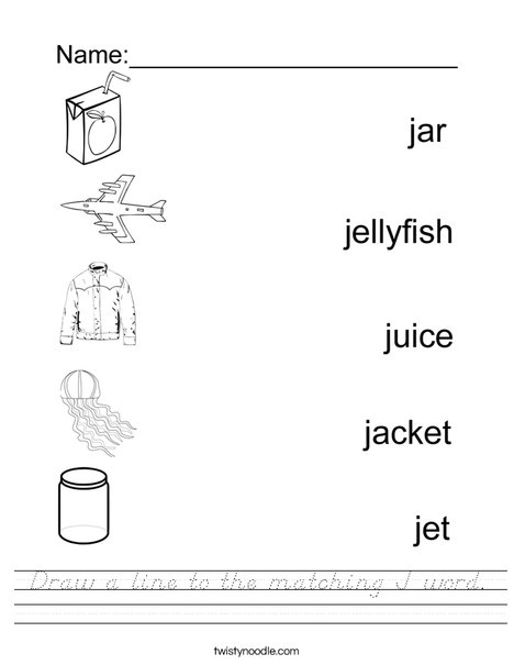 Draw a line to the matching J word Worksheet