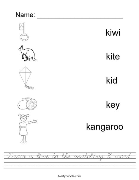 Draw a line to the matching K word Worksheet