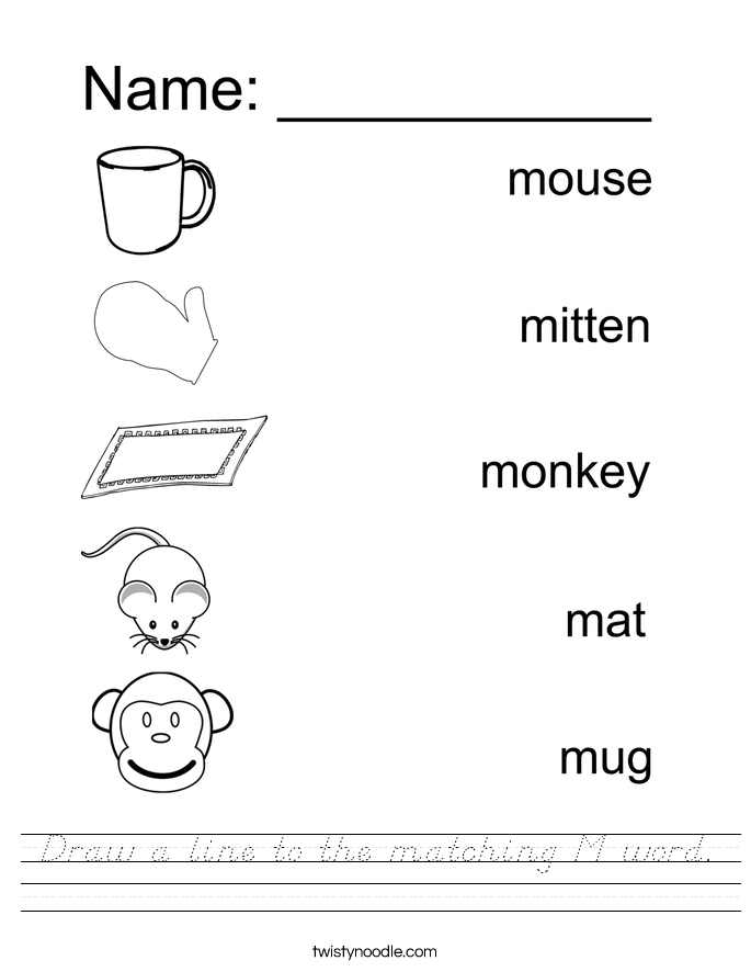 Draw a line to the matching M word. Worksheet