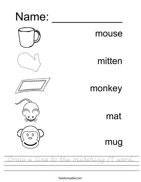 Draw a line to the matching M Word Worksheet