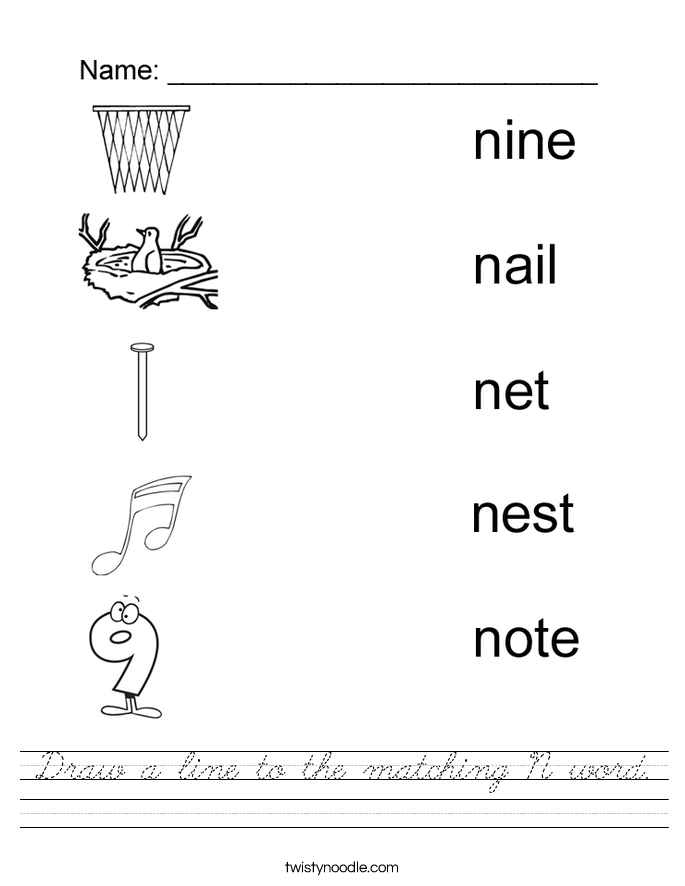 Draw a line to the matching N word. Worksheet