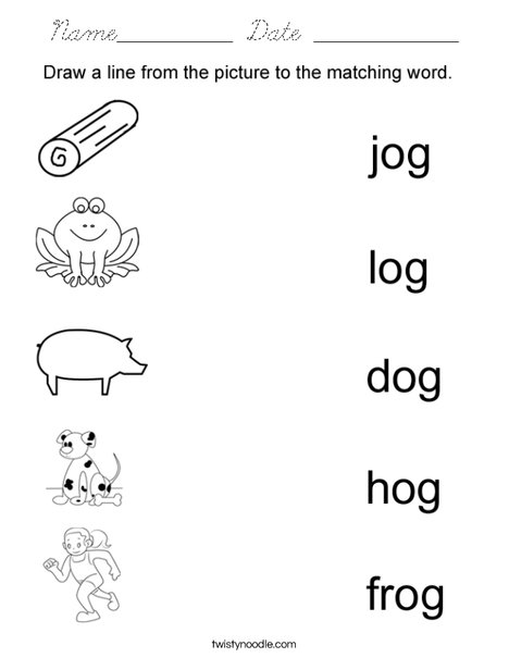 Draw a line to the matching -og word Coloring Page