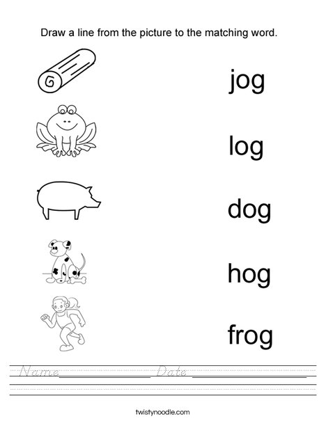 Draw a line to the matching -og word Worksheet