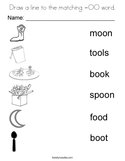Draw a line to the matching -OO word Coloring Page