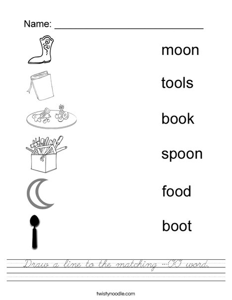 Draw a line to the matching -oo word. Worksheet