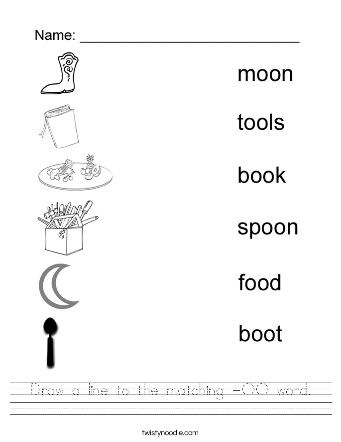 Draw a line to the matching -OO word. Worksheet