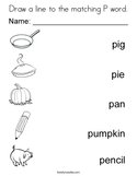 Draw a line to the matching P word Coloring Page