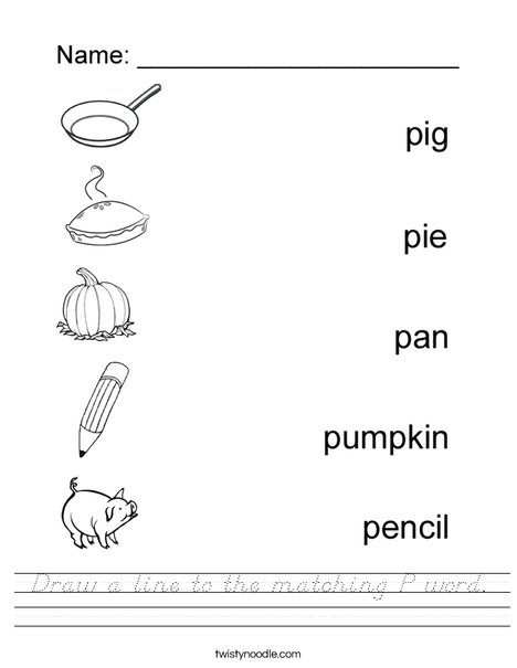Draw a line to the matching P Word Worksheet