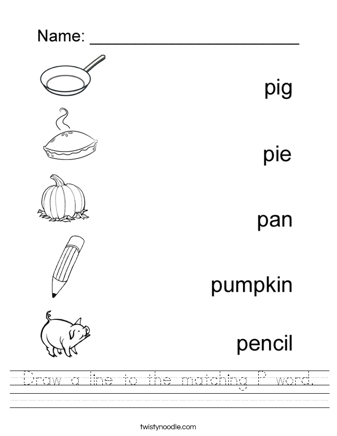 Draw a line to the matching P word. Worksheet