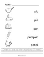 Draw a line to the matching P word Handwriting Sheet