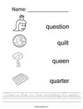 Draw a line to the matching Q word. Worksheet