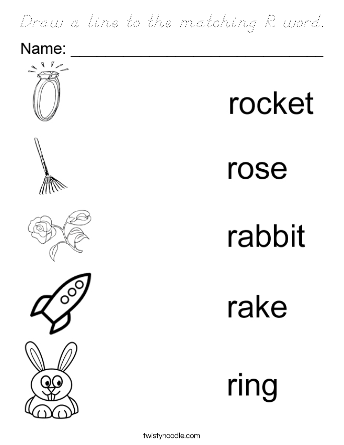 Draw a line to the matching R word. Coloring Page
