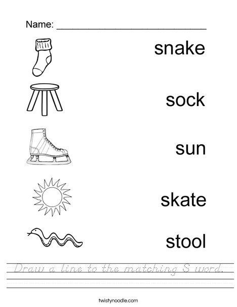 Draw a line to the matching S word. Worksheet