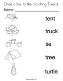 Draw a line to the matching T word Coloring Page