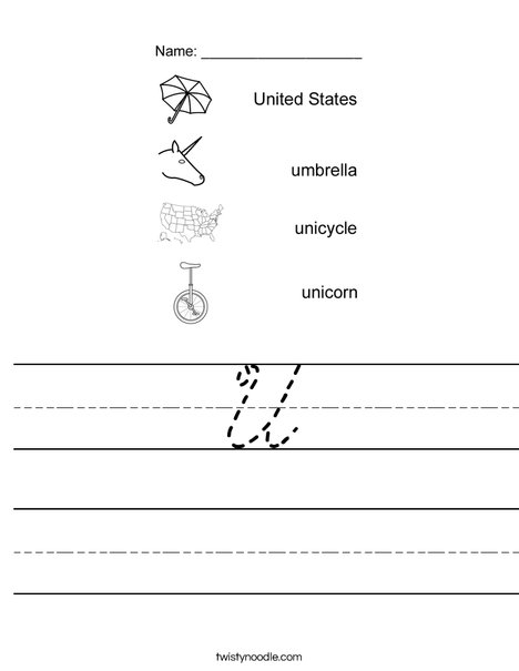 Draw a line to the matching U word Worksheet