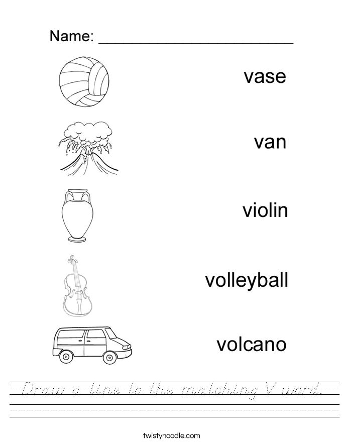 Draw a line to the matching V word. Worksheet