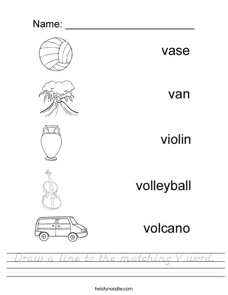 Draw a line to the matching V word. Worksheet