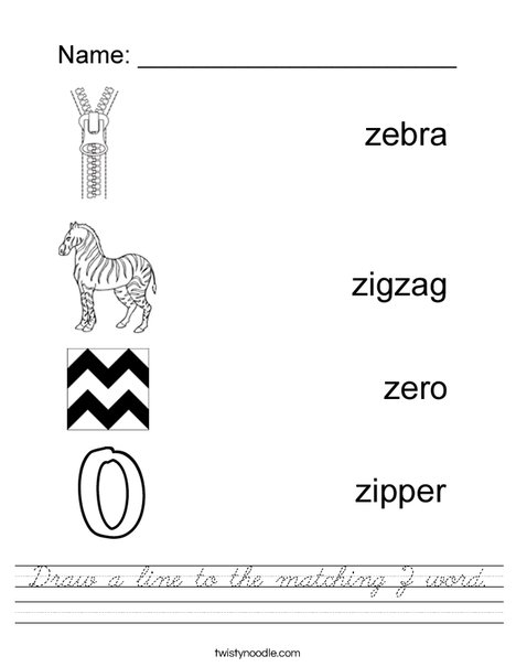 Draw a line to the matching Z word. Worksheet