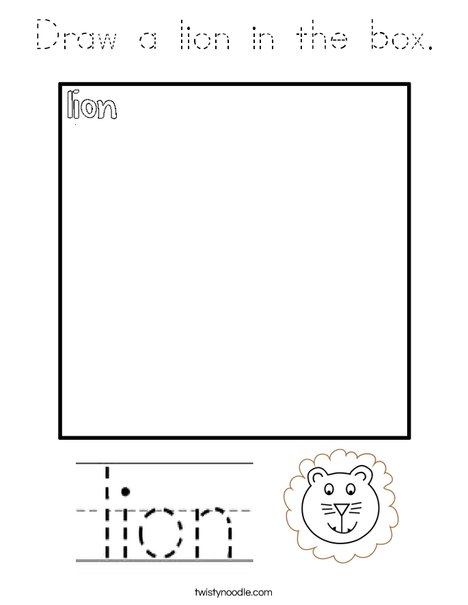 Draw a lion in the box. Coloring Page