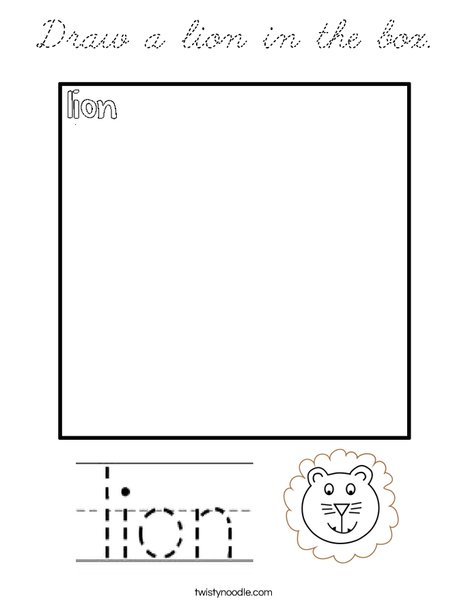 Draw a lion in the box. Coloring Page