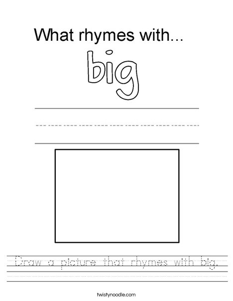 draw a picture that rhymes with big worksheet twisty noodle