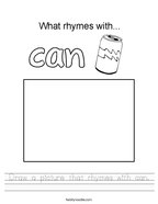 Draw a picture that rhymes with can Handwriting Sheet