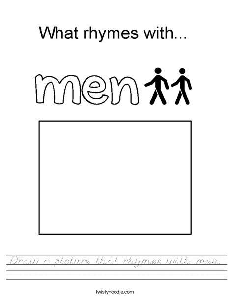 Draw a picture that rhymes with men. Worksheet