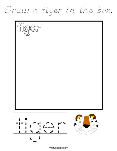 Draw a tiger in the box. Coloring Page