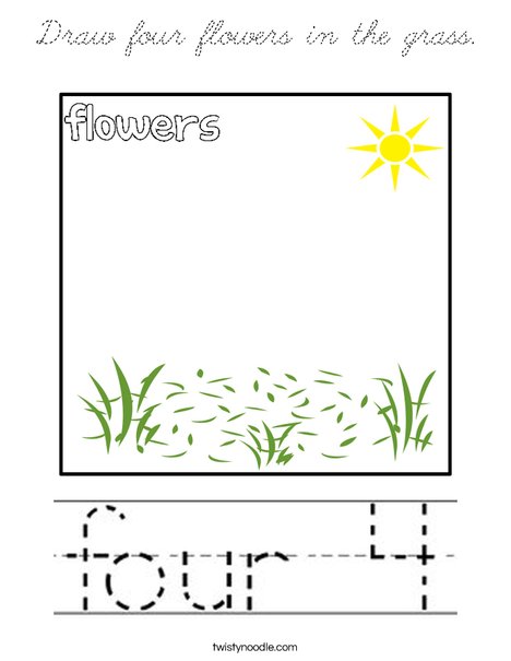 Draw four flowers in the grass. Coloring Page