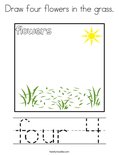 Draw four flowers in the grass. Coloring Page
