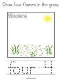 Draw four flowers in the grass Coloring Page