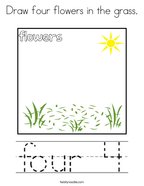 Draw four flowers in the grass Coloring Page