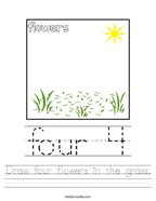 Draw four flowers in the grass Handwriting Sheet