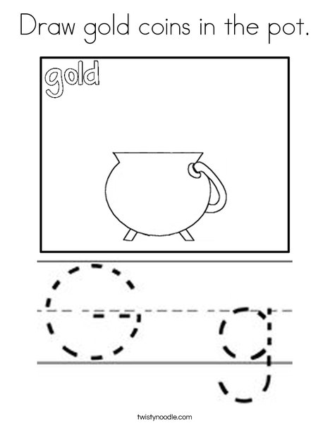 Draw gold coins in the pot. Coloring Page