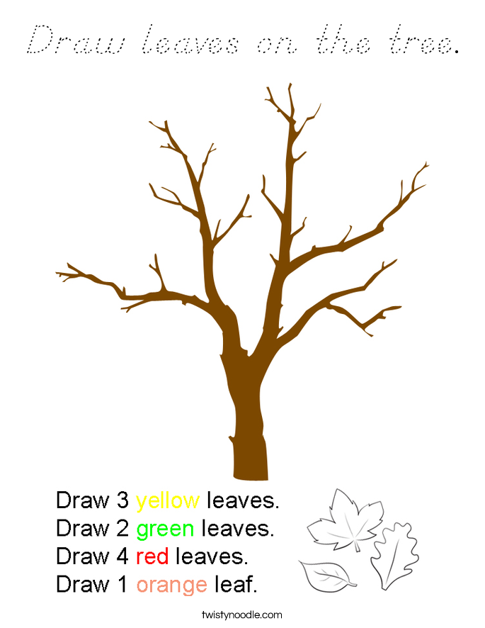 Draw leaves on the tree. Coloring Page