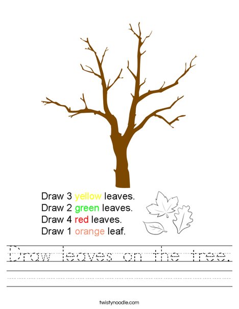 Draw leaves on the tree. Worksheet