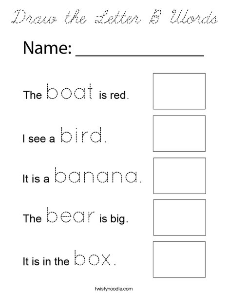 Draw Letter B Words Coloring Page