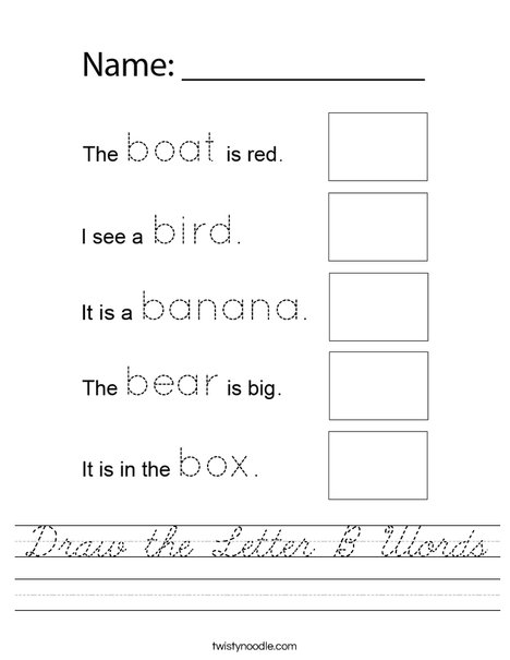 Draw Letter B Words Worksheet
