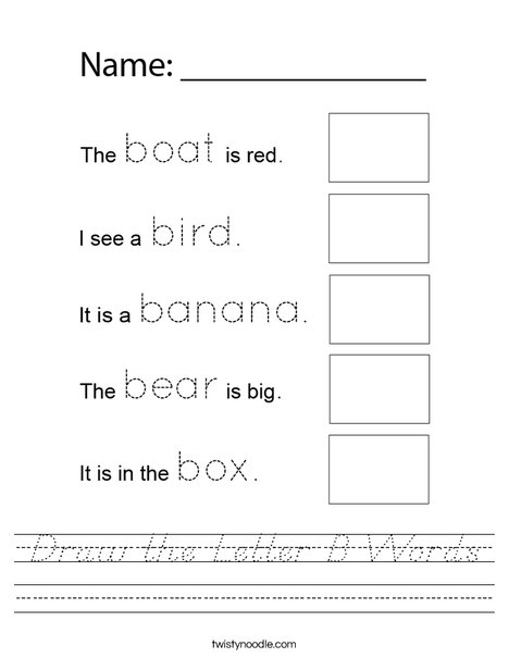 Draw Letter B Words Worksheet
