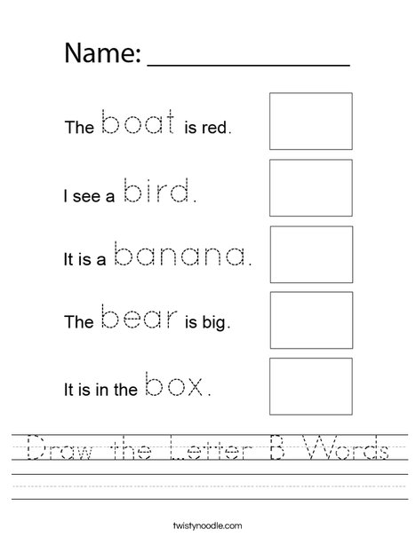 Draw Letter B Words Worksheet