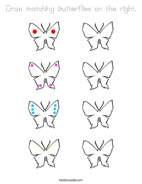Draw matching butterflies on the right. Coloring Page