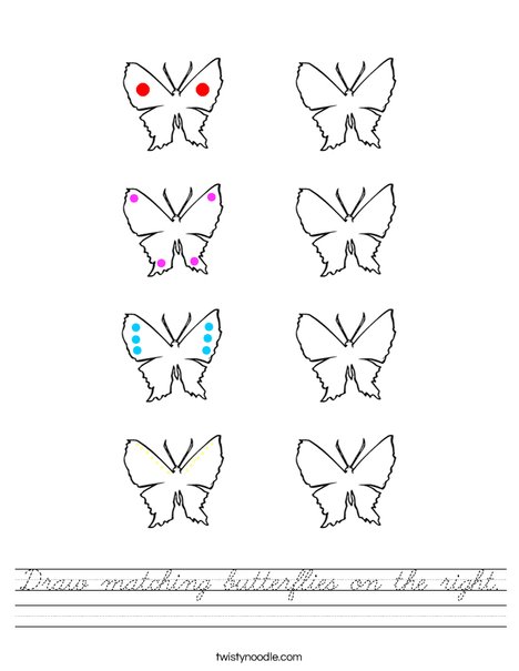 Draw matching butterflies on the right. Worksheet