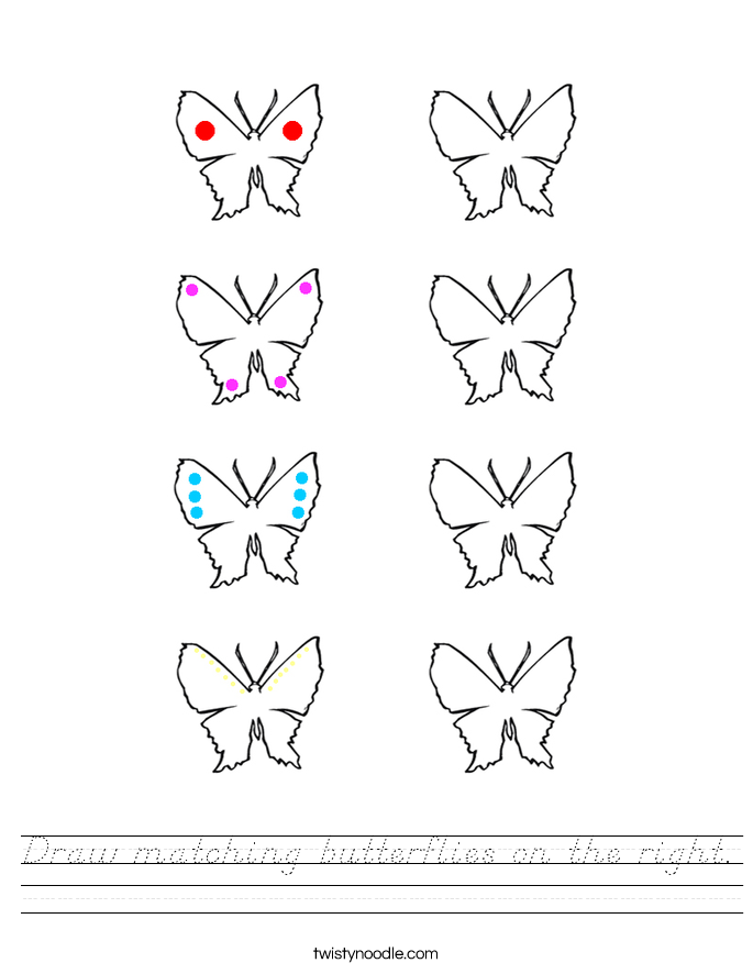 Draw matching butterflies on the right. Worksheet