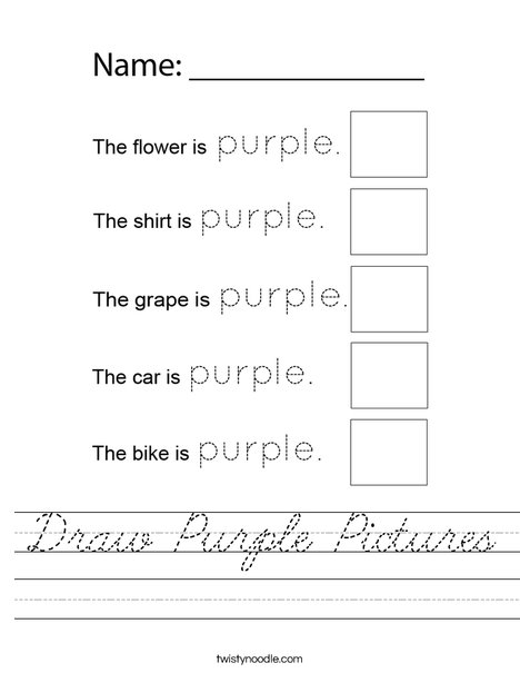 Draw Purple  Pictures Worksheet