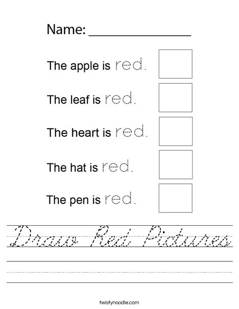Draw Red Pictures Worksheet