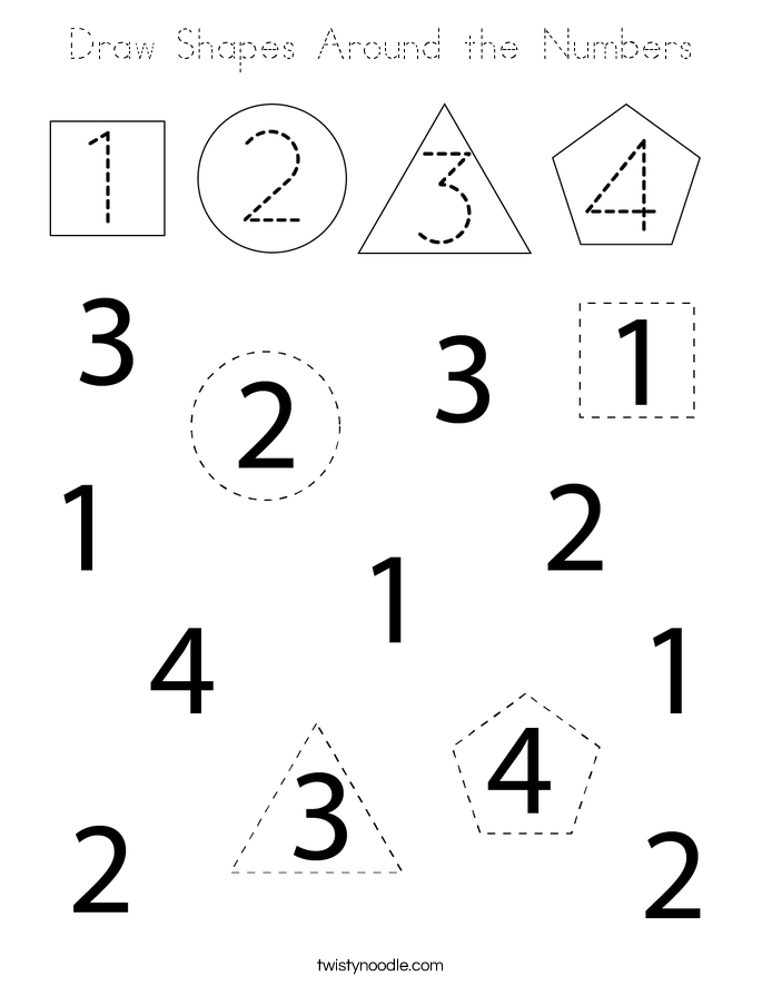 Draw Shapes Around the Numbers Coloring Page