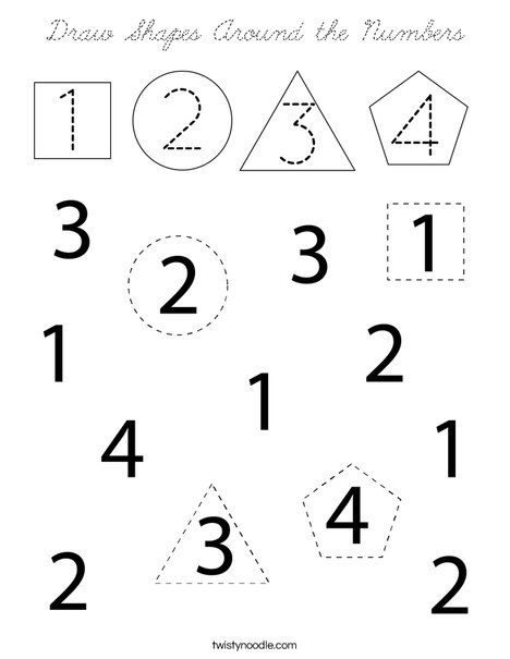 Draw Shapes Around the Numbers Coloring Page