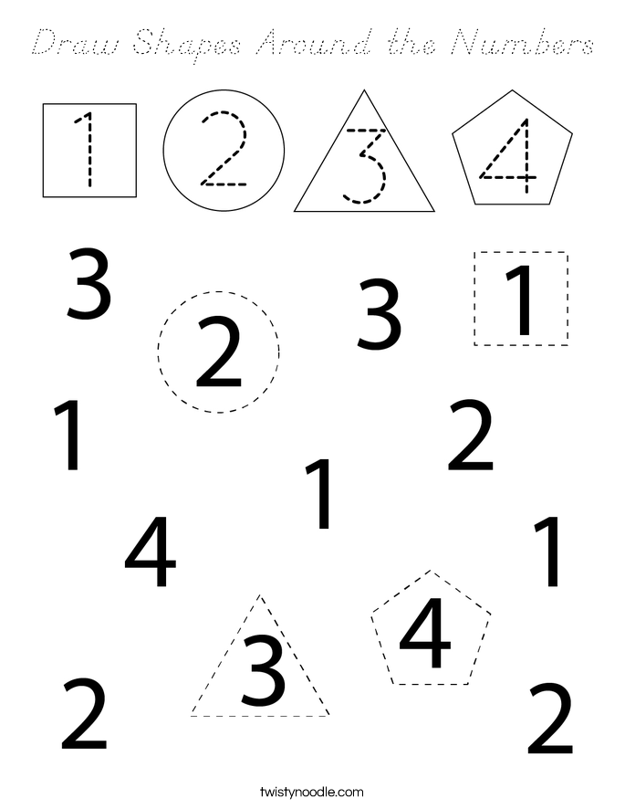 Draw Shapes Around the Numbers Coloring Page